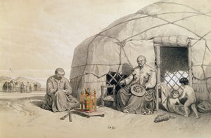 Kalmuks met een Gebedswiel, Siberië, illustratie uit 